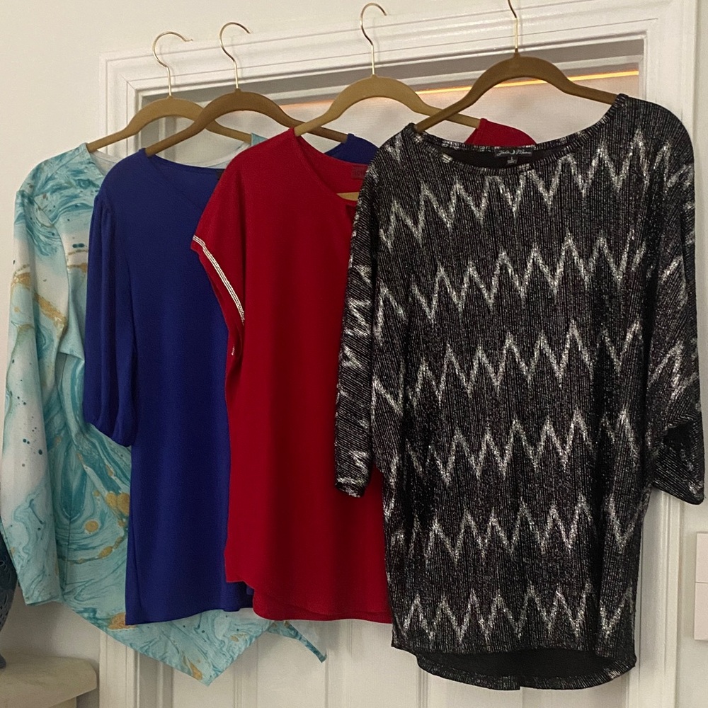 All 4 tops for one low price! 
Blue,Red and multi blue tops